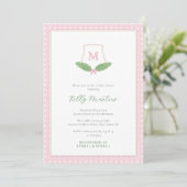 Invitation Preppy rose vert Monogramme Canne bébé fille douch (Debout devant)