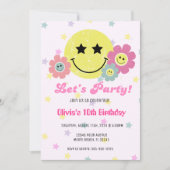 Invitation Preppy rose Y2K Retro Joyeux visage fête Anniversa (Devant)