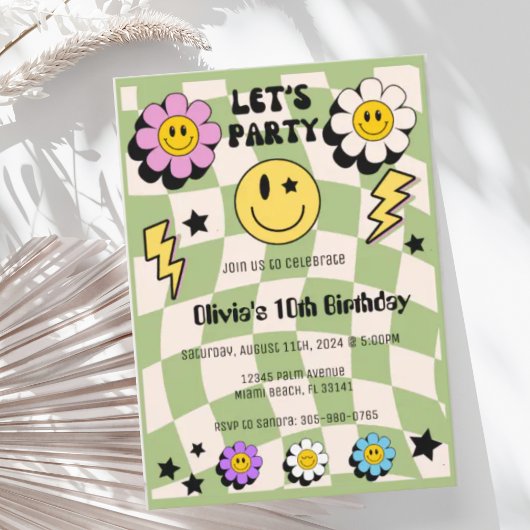 Invitation Preppy Sage Green Joyeux Visage fête Anniversaire