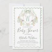 Invitation Preppy Sage Green Stork Baby shower garçon (Devant)
