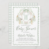 Invitation Preppy Sage Green Stork Baby shower garçon (Devant / Derrière)