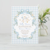 Invitation Preppy Silly Goose Blue Bow Boy Baby shower (Debout devant)