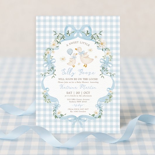 Invitation Preppy Silly Goose Blue Bow Boy Baby shower