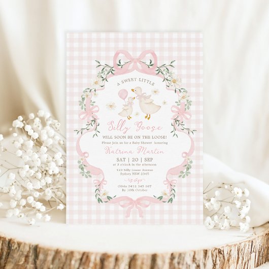 Invitation Preppy Silly Goose Pink Bow Girl Baby Shower