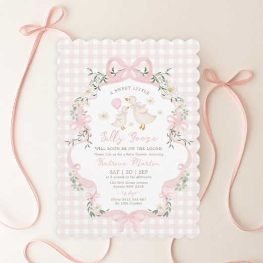 Invitation Preppy Silly Goose Pink Bow Girl Baby Shower