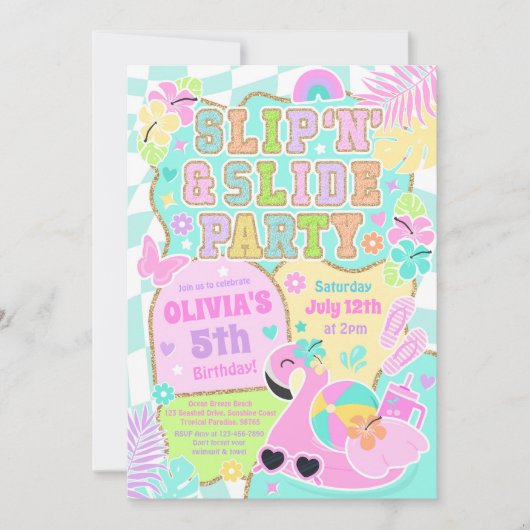 Invitation Preppy Slip N Slide Party Jote Girly Pool Annivers (Devant)