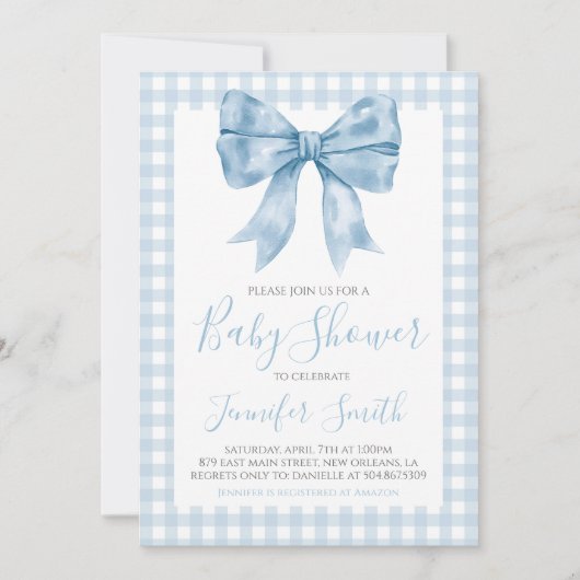 Invitation Préppy Southern Blue Bow Boy Baby shower (Devant)