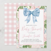 Invitation Preppy Southern Blue Bow Girl Baby shower (Devant / Derrière)