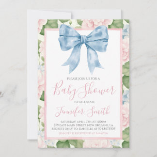 Invitation Preppy Southern Blue Bow Girl Baby shower