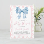 Invitation Preppy Southern Blue Bow Girl Baby shower (Debout devant)