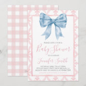 Invitation Preppy Southern Blue Bow Girl Baby shower (Devant / Derrière)