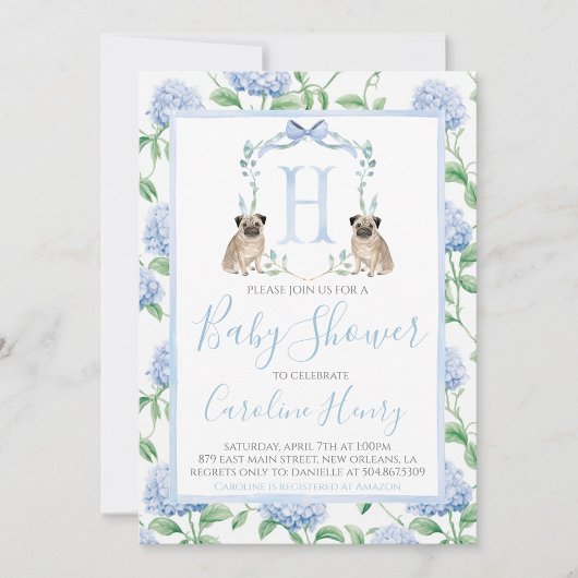 Invitation Preppy Southern Blue Boy Baby shower Chien