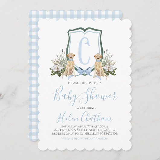 Invitation Preppy Southern Blue Boy Baby shower Chien