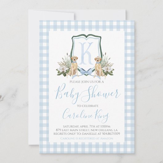 Invitation Preppy Southern Blue Boy Baby shower Chien