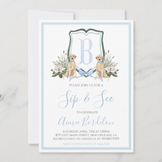 Invitation Preppy Southern Blue Boy Baby shower Chien (Devant)