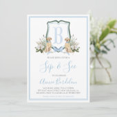 Invitation Preppy Southern Blue Boy Baby shower Chien (Debout devant)