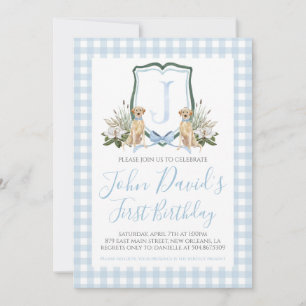 Invitation Preppy Southern Blue Boy Chien premier anniversair