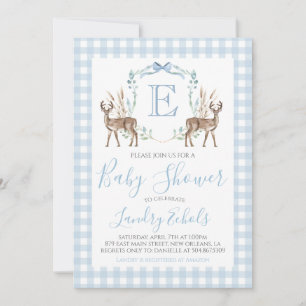 Invitation Preppy Southern Blue Boy Deer Hunter Baby shower