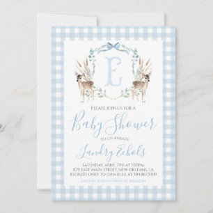 Invitation Preppy Southern Blue Boy Deer Hunter Baby shower