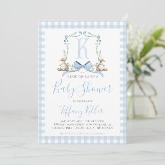 Invitation Préppy Southern Blue Boy Duck Baby shower (Debout devant)