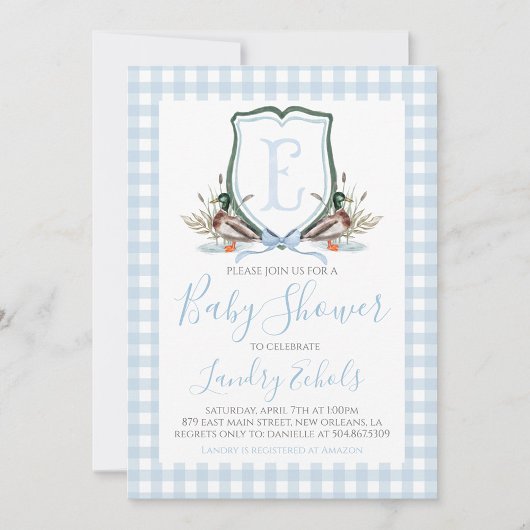 Invitation Préppy Southern Blue Boy Duck Baby shower