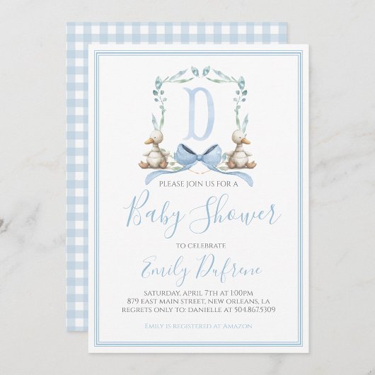 Invitation Préppy Southern Blue Boy Duck Baby shower