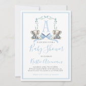 Invitation Preppy Southern Blue Boy Elephant Baby shower (Devant)