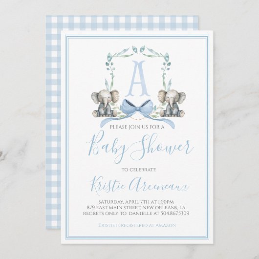 Invitation Preppy Southern Blue Boy Elephant Baby shower