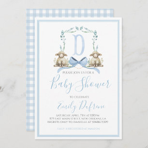 Invitation Préppy Southern Blue Boy Lamb Baby shower