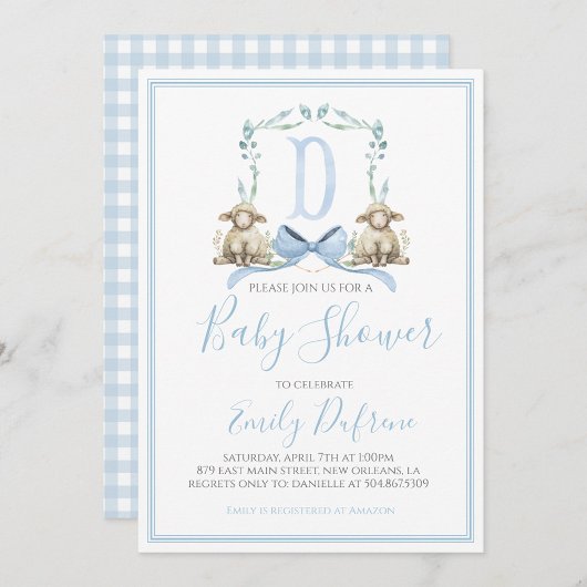 Invitation Préppy Southern Blue Boy Lamb Baby shower