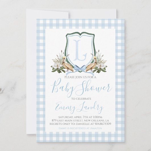Invitation Preppy Southern Blue Boy Pelican Baby shower
