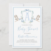 Invitation Préppy Southern Blue Boy Stork Baby shower (Devant)