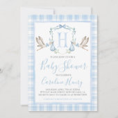Invitation Préppy Southern Blue Boy Stork Baby shower (Devant)