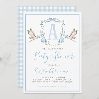 Invitation Préppy Southern Blue Boy Stork Baby shower