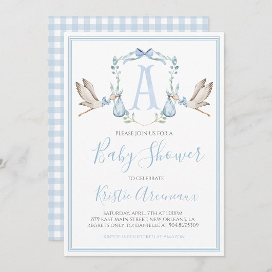 Invitation Préppy Southern Blue Boy Stork Baby shower