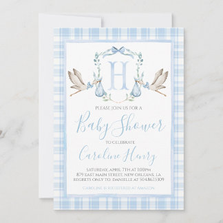 Invitation Préppy Southern Blue Boy Stork Baby shower