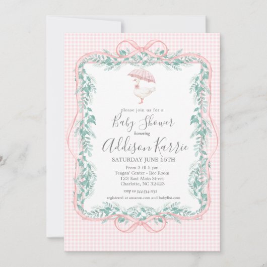 Invitation Preppy Southern goose baby shower invite (Devant)