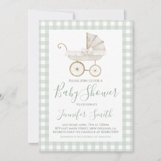 Invitation Préppy Southern Green Boy Carriage Baby shower (Devant)