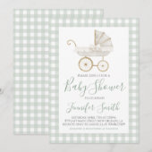 Invitation Préppy Southern Green Boy Carriage Baby shower (Devant / Derrière)