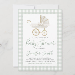Invitation Préppy Southern Green Boy Carriage Baby shower