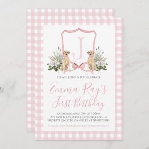 Invitation Preppy Southern Rose Girl Chien premier anniversai