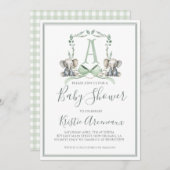 Invitation Preppy Southern Sage Boy Elephant Baby shower (Devant / Derrière)