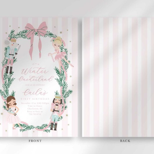 Invitation Preppy Stripe Bow Nutcracker Ballet First Birthday