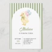 Invitation Preppy Stripes Cute Duck Theme Kids Birthday Party (Devant)