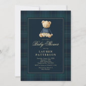 Invitation Preppy Tartan Polo Bear Baby Shower (Devant)