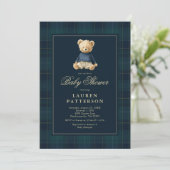 Invitation Preppy Tartan Polo Bear Baby Shower (Debout devant)