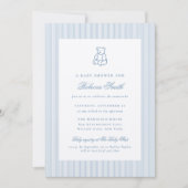 Invitation Preppy Teddy Bear Blue Boy Elegant Baby Shower (Devant)