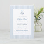 Invitation Preppy Teddy Bear Blue Boy Elegant Baby Shower (Debout devant)