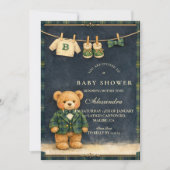 Invitation Preppy Teddy Bear Plaid Baby Shower (Devant)