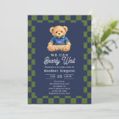 Invitation Preppy Teddy Bearly Wait Checkboard Baby Shower (Debout devant)